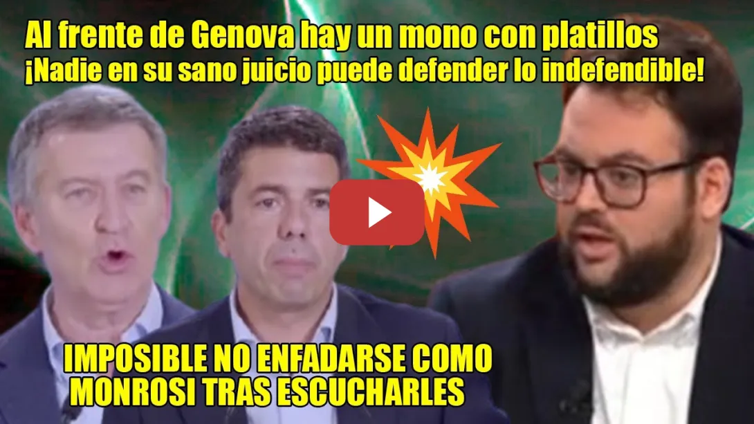 Embedded thumbnail for ¡Un MONO con platillos,INDECENTE!💥SOBERANO enfado de Monrosi tras oir al ACHICHARRADO Mazón y Feijóo